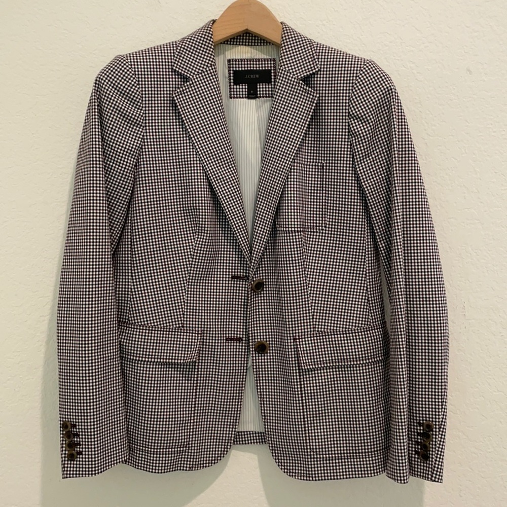 J.Crew gingham check blazer navy burgundy size 8